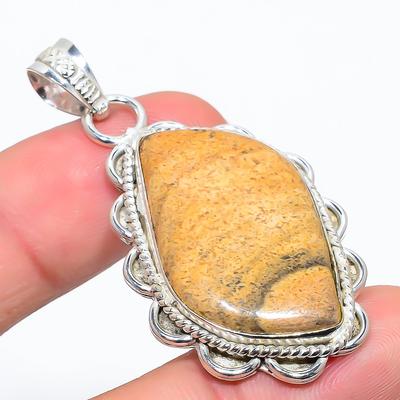 Natural Picture Jasper Gemstone Handmade 925 Sterling Silver Pendant 2.09" D4Y67