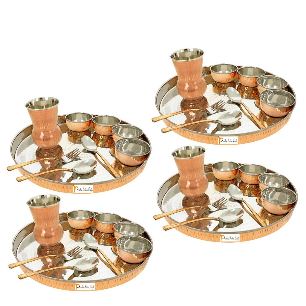 Prisha India Craft Steel Copper Traditional Dinner Set Diameter 13 INCH | Set of 4