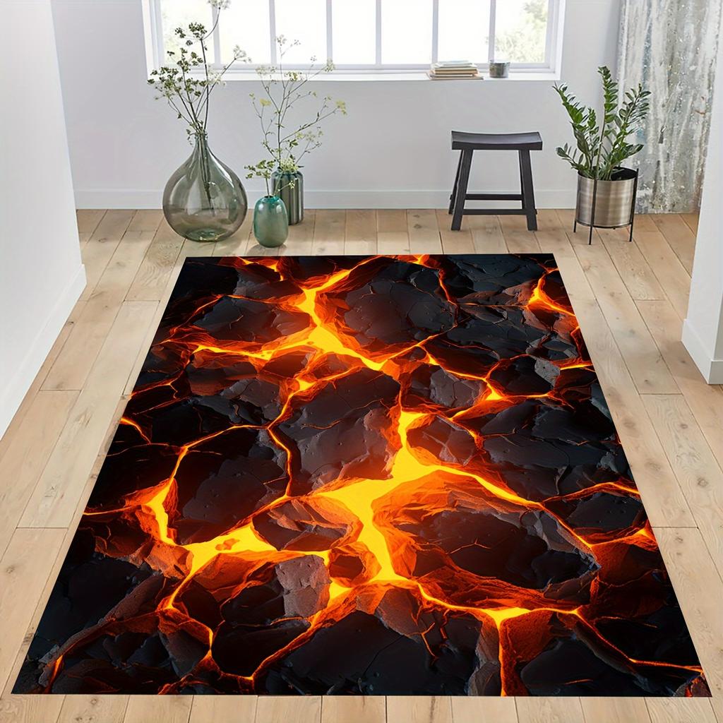 3D Lava Illusion Rug - Non-Slip Optical Floor Mat for Bedroom Game Room Decor, Living Room Area Carpet