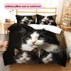 Cow Cat Pattern Bedding Home Decoration Birthday Gift (1 * duvet cover + 2 * pillowcase, without core)