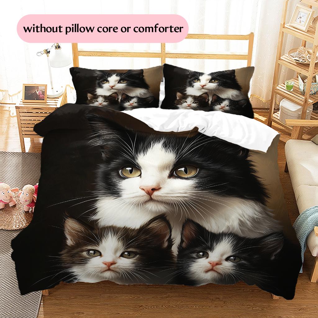 Cow Cat Pattern Bedding Home Decoration Birthday Gift (1 * duvet cover + 2 * pillowcase, without core)