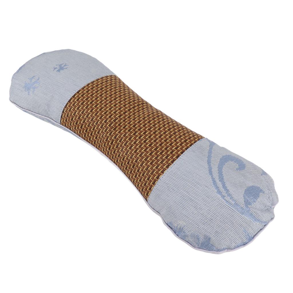 Wormwood Filling Neck Roll Pillow Ergonomic Cervical Neck Support Pillow for Sleep Blue Ice Silk