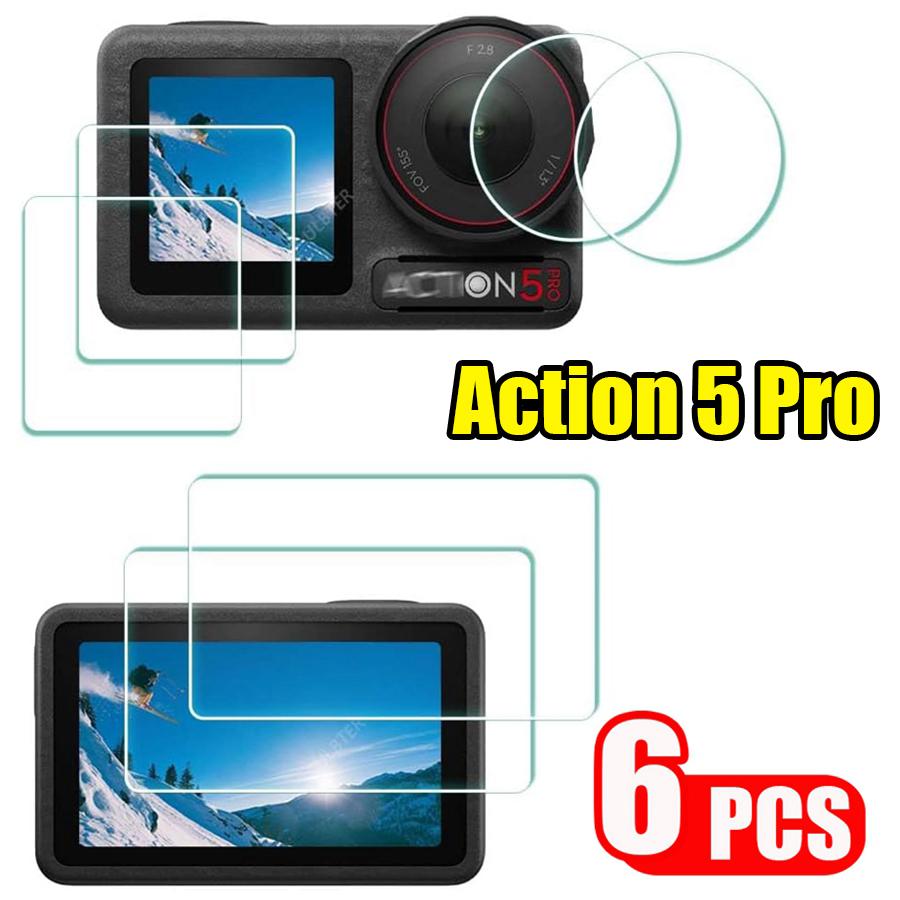 

6 шт. [2+2+2] HD Защитная пленка для экрана спереди и сзади для DJI Osmo Action 5 Pro/ Action 4 Защитное стекло для объектива камеры Аксессуары для Action4 Action5 Pro DJI Osmo Action 5 Pro чистый