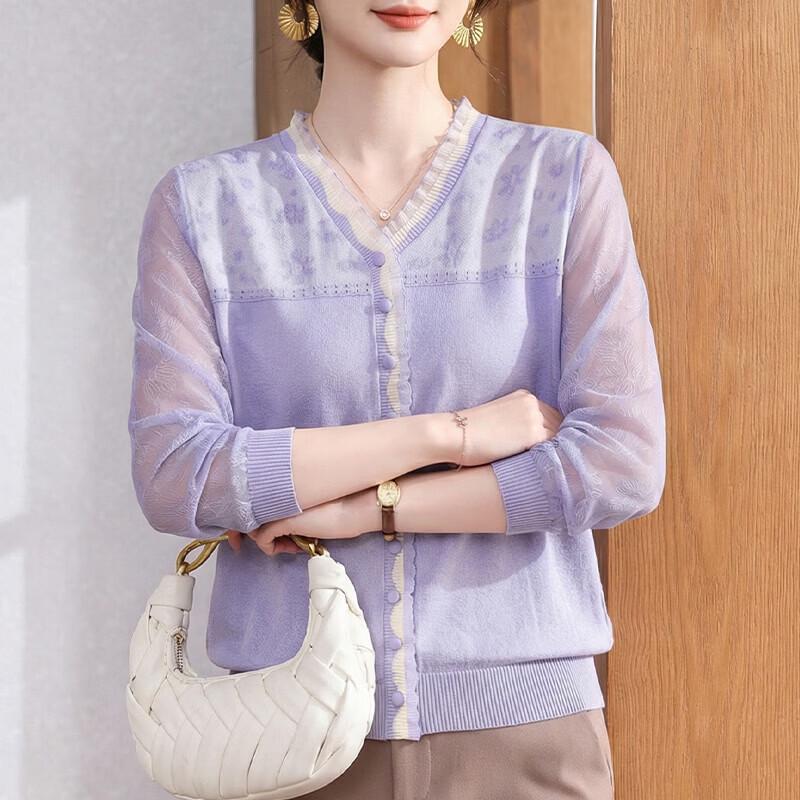 Elegant Mid-aged Women's 3/4 Sleeve Mesh Knit Blouse