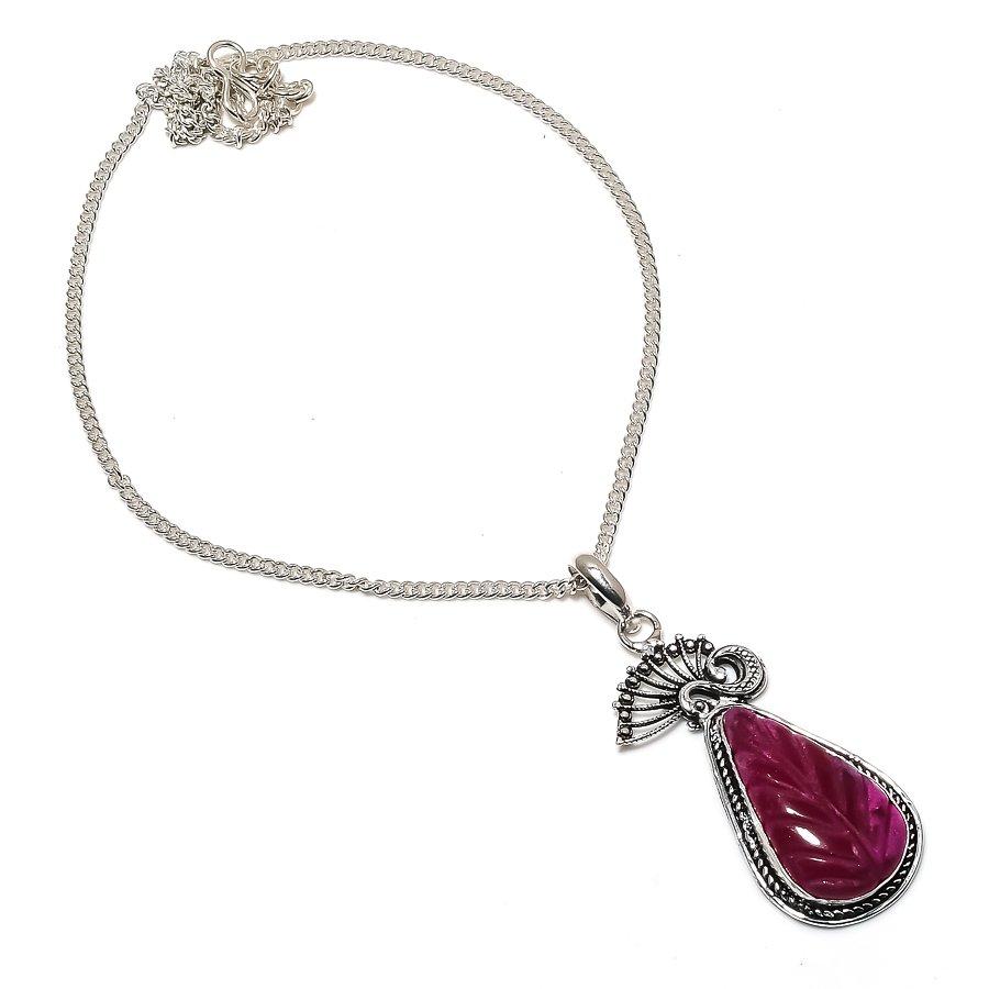 Natural Red Jade Gemstone Handmade 925 Sterling Silver Jewelry Necklace 18  ASN-6083