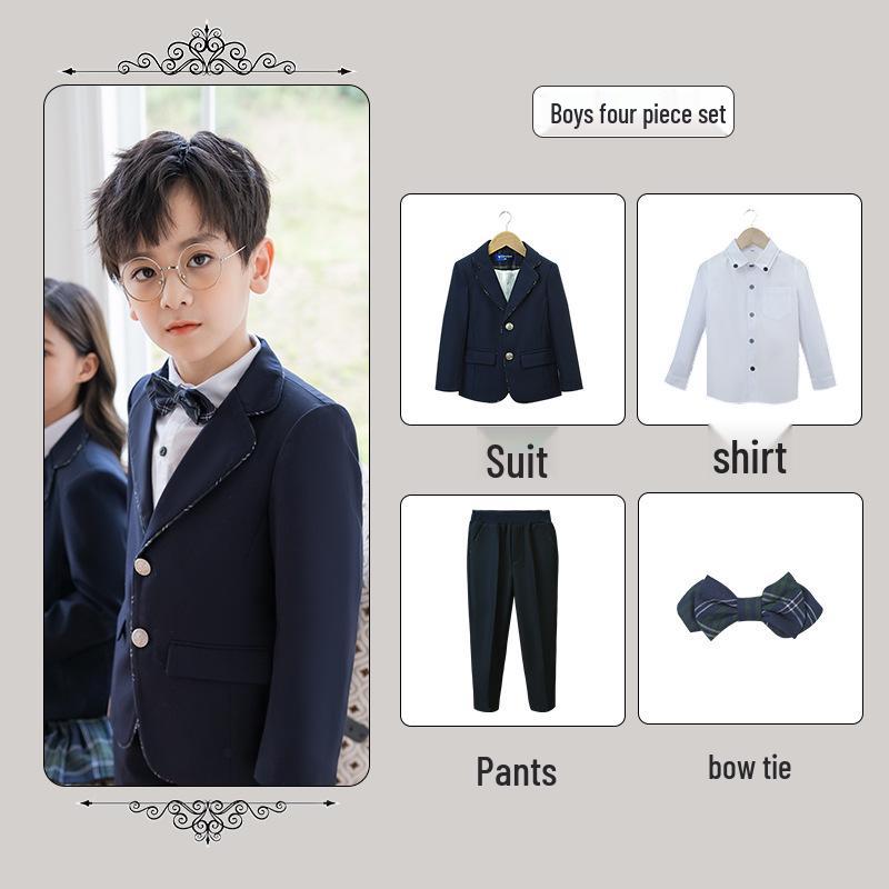 British Style Winter Uniform for Primary and Kindergarten – Children's Velvet Suit Set with Jacket