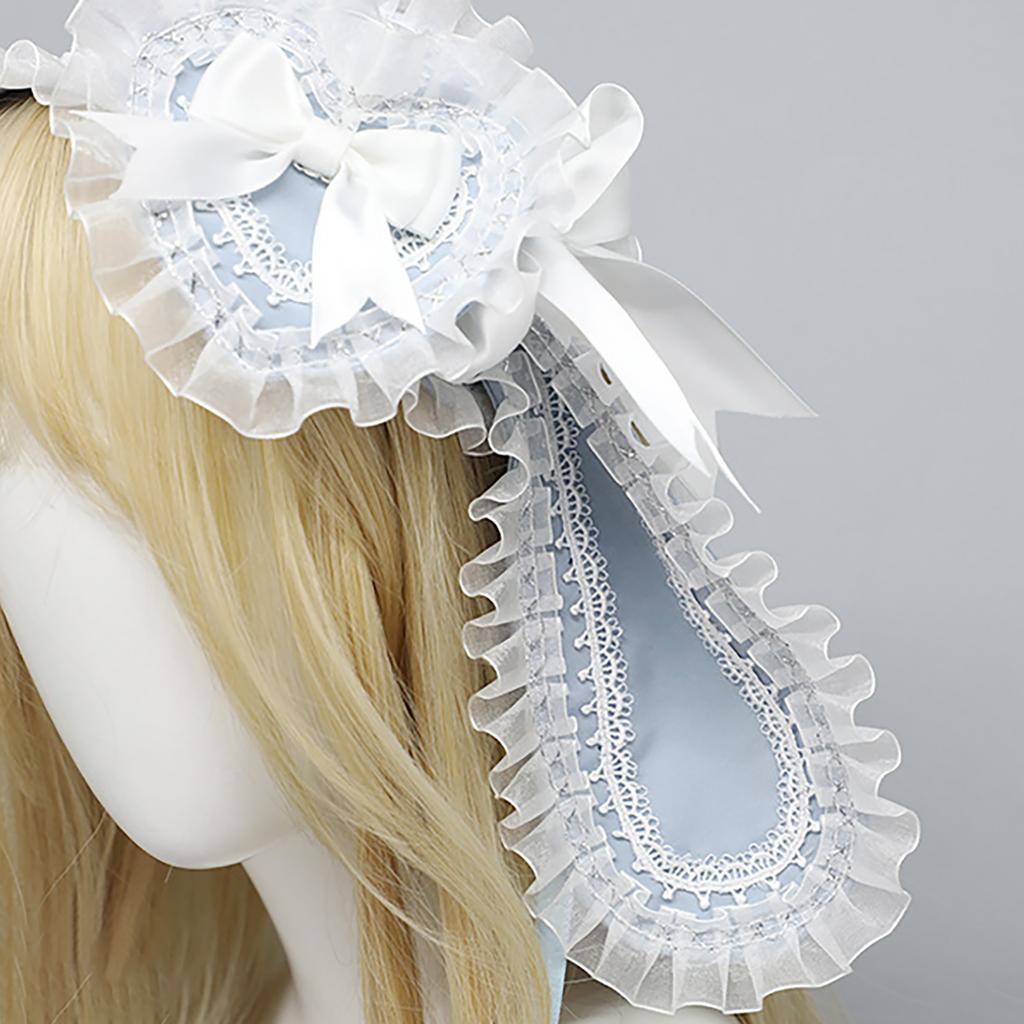 Liebliches Hasenohren-Haarband Anime-Kostüm-Haarband für Frauen Mädchen Party Kopfwickel Y2K Halloween Spitze Schleife Breites Haarband