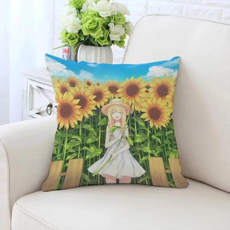 Față de pernă decorativă de lux pentru casă, pentru mașină, sufragerie, canapea, cu model Fata cu floarea-soarelui