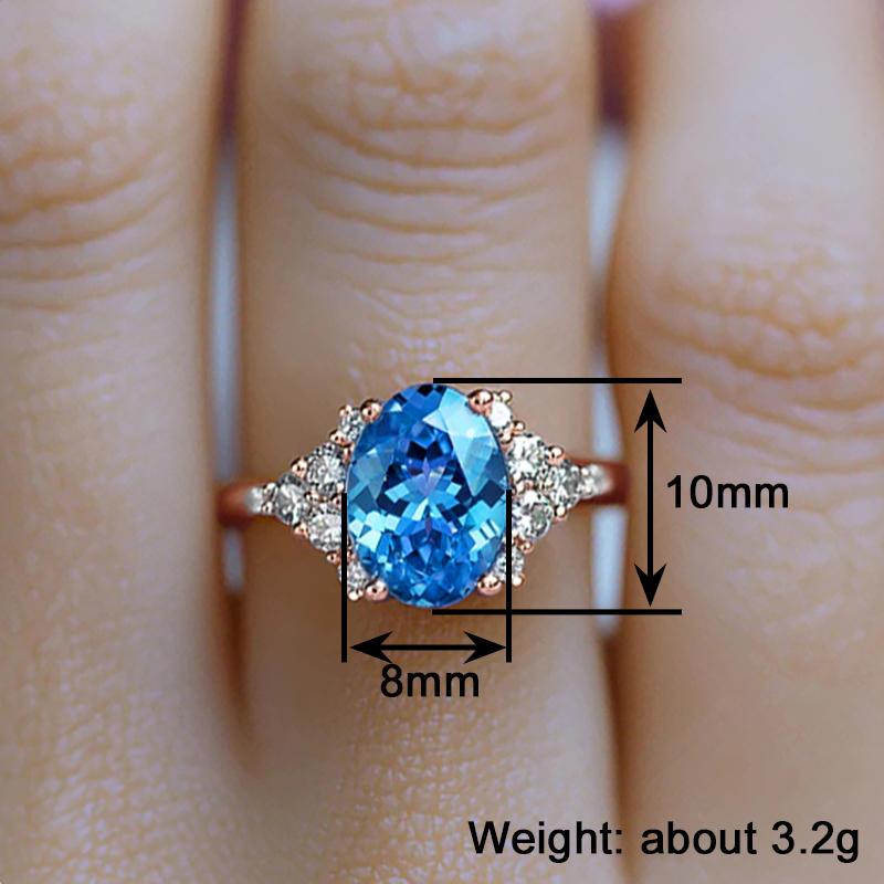 Huitan Oval Sky Blue Cubic Zirconia Rings for Women Rose Gold /Gold Luxury Trendy Wedding Accessories Female Jewelry