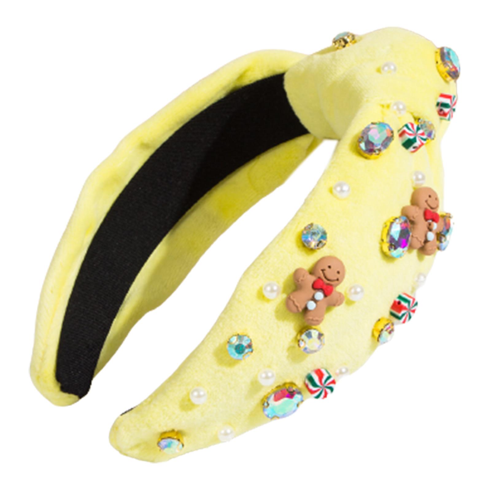 

Рождественская повязка для волос с узлом из жемчужных бусин, в стиле барокко, украшенная стразами, аксессуары для волос для взрослых на рождественскую вечеринку жёлтый