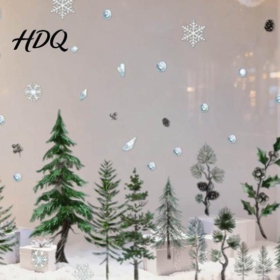 Window Decals for Glass Christmas Tree Clings Green Pine Trees Snowflake Decals Winter Decorative Stickers