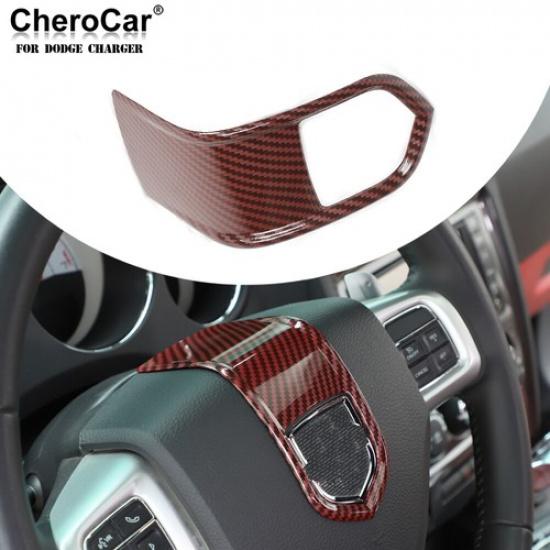 Steering Wheel Center Trim For Dodge Challenger/Charger/Durango 09-14 Red Carbon