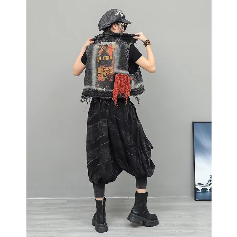 XITAO Personalized Trendy Vintage Denim Sets Short Vest Small Leg Lantern Pants GJ1215