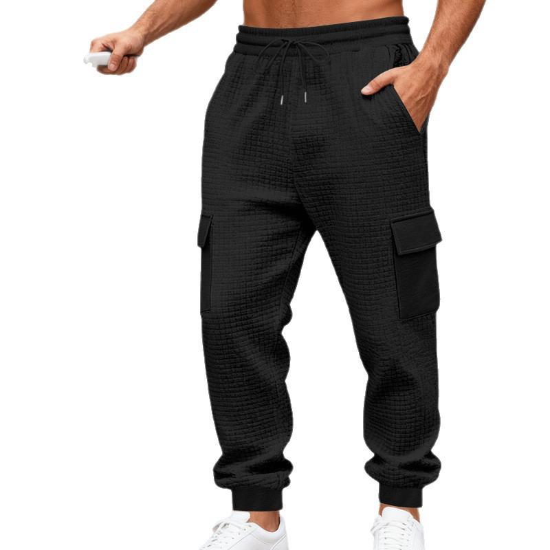 Spring and autumn jacquard checkered jogger pants, casual long pants for men, versatile and stylish multi-pocket trousers