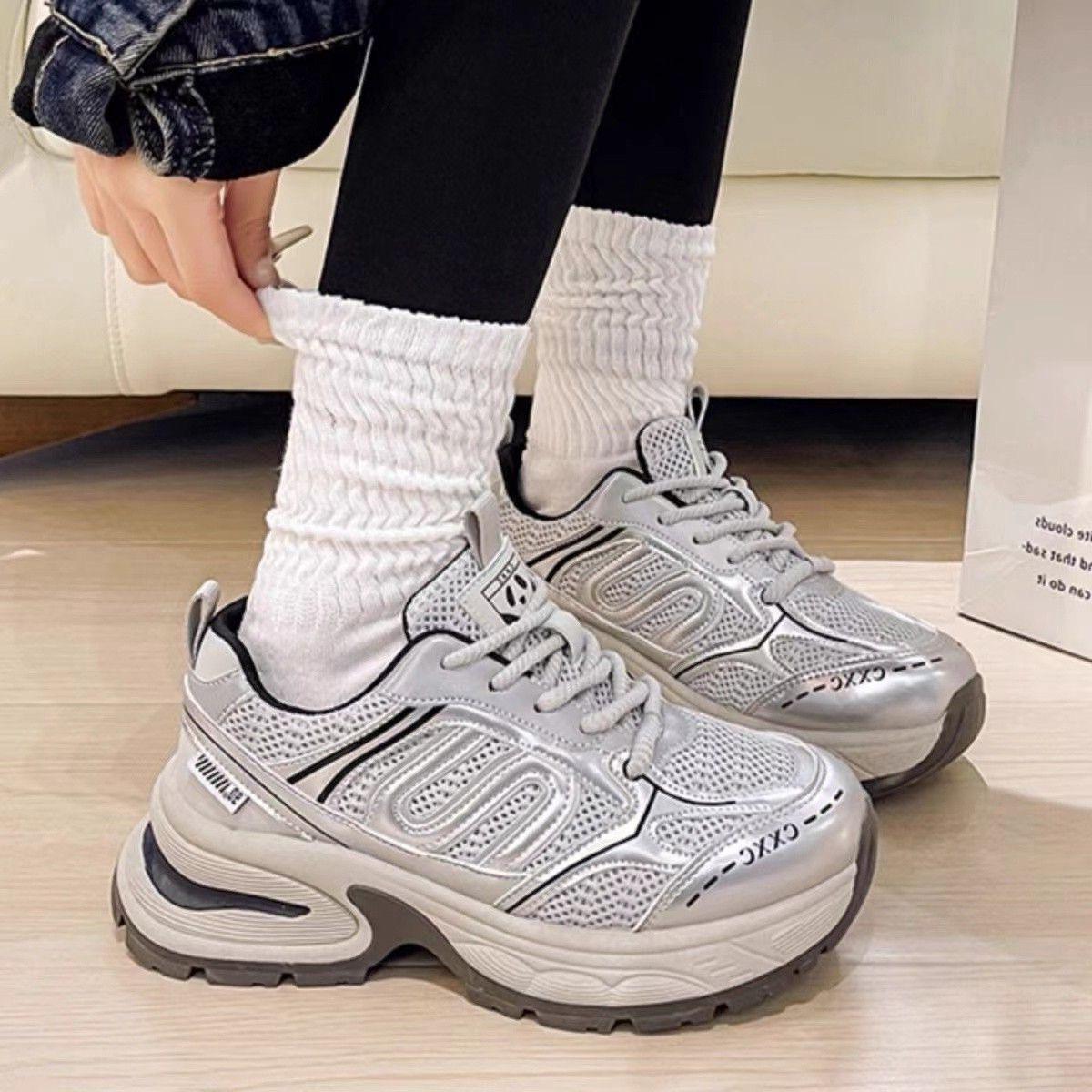 22 spring sports shoes new popular retro small thick-soled lightweight dad shoes hongjie 35
