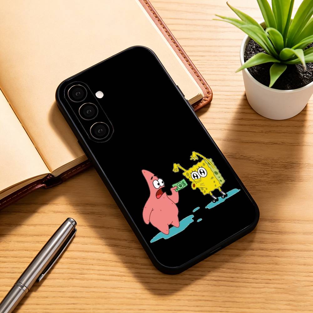 S-Sponge Funny B-Bob Animation Phone Case Black Silicone Soft For Samsung Galaxy A73,A72,A71,A70,A53,A52,A51