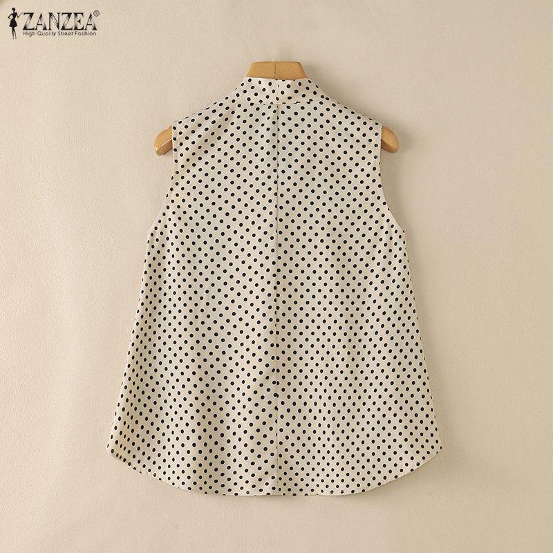 ZANZEA Women Casual Round Neck Loose Sleeveless Polka Dot Print Tank Tops