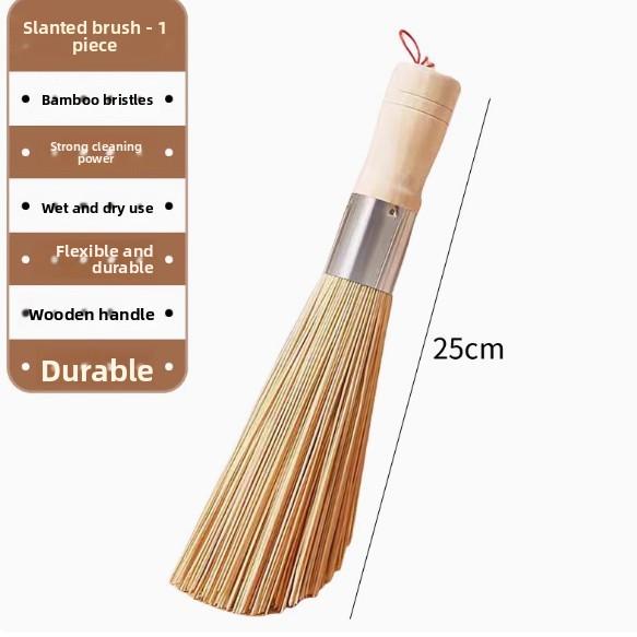 Bamboo pot brush, solid wood handle, kitchen household pot and bowl brush artifact, pot washing bamboo brush, pot washing cleaning brush
