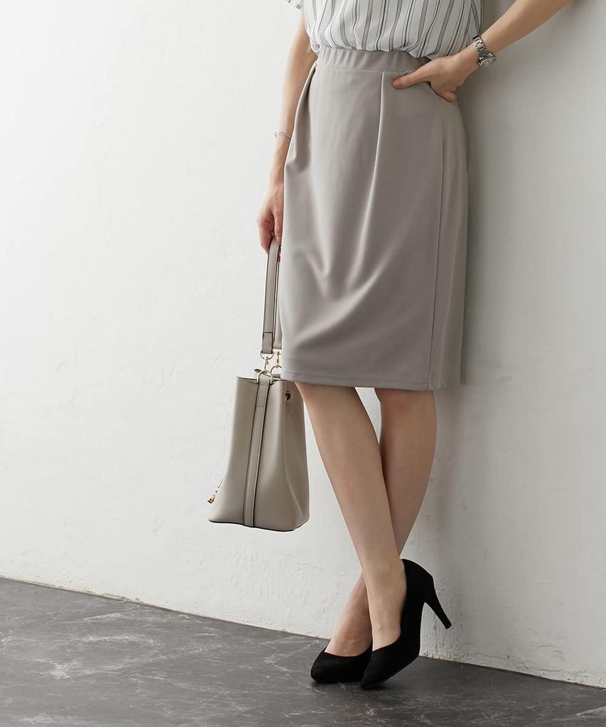 Tight Cut and Stretch Jersey Front Black [Nissen] Skirt, Sewn, Material, Tuck, Women's, Commuting, Office, M,