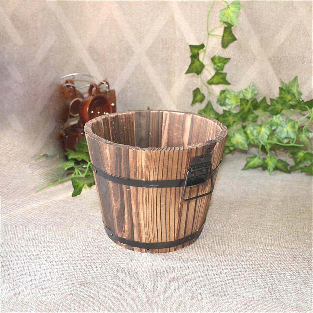 Planter Pots Wood Flower Barrel Indoor Outdoor Decors Succulent Plant Bucket for Garden Farmhouses Home Decorations
