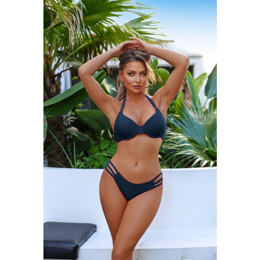 New Sexy Explosion Solid Color Bikini Split Swimsuit Set Europe and America