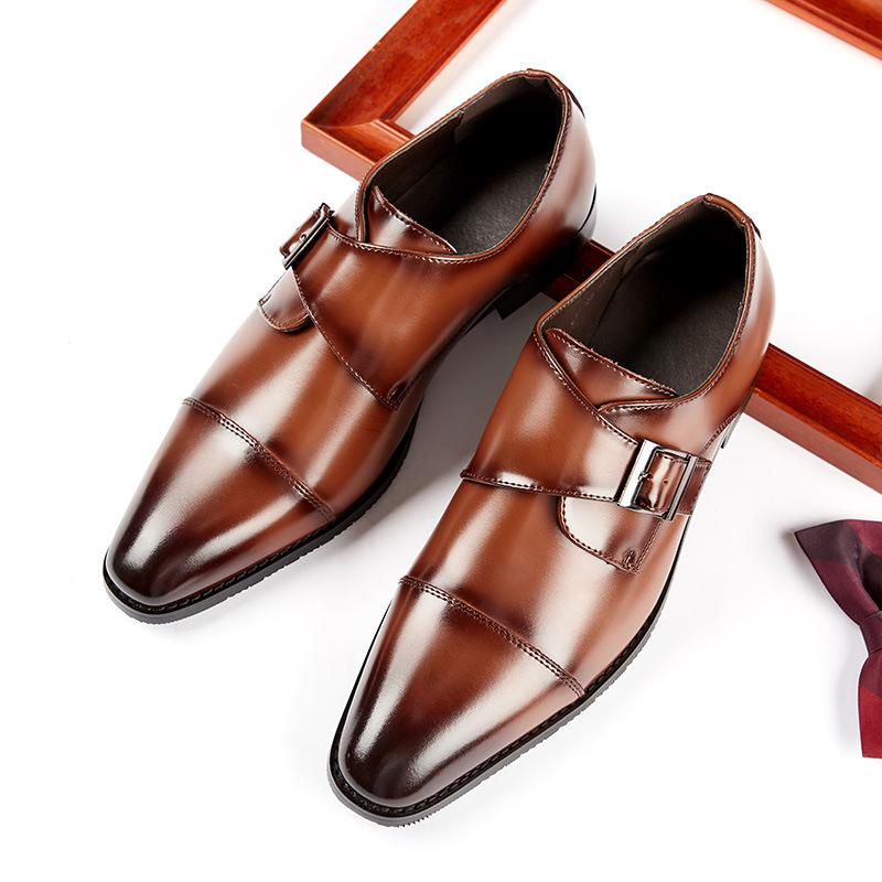 Fashion Britain Trend New Gentleman Men's Pointed Genuine Leather Monk Strap Casual Dress Homecoming Shoes Male Formal Wedding Footwear