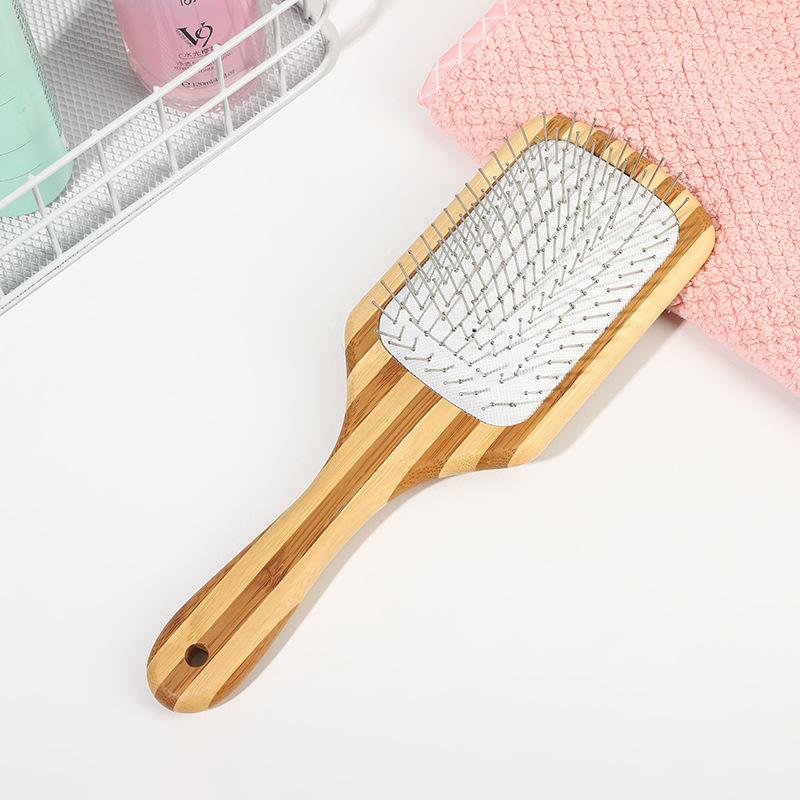 Professional Oval-shaped Natural Bamboo Hairbrush Anti-Static Airbag Scalp Massage Brush with Cushion Pin Paddle Detangling Comb