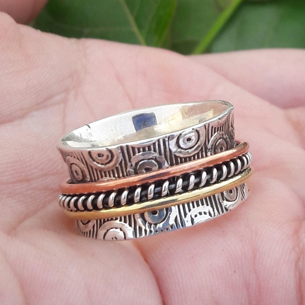Spinner Ring, Fidget Ring, Flower Spinner Ring, Solid 925 Sterling Silver Ring, Anxiety Ring, Spin Ring, Handmade Ring, Meditation Ring, New Year Gift