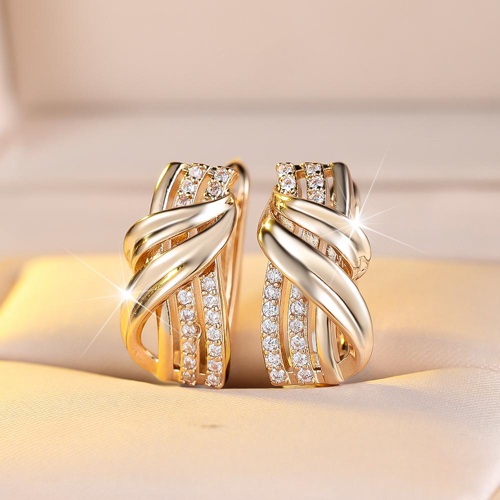 Ethnic Style Gold Color Geometric Drop Earrings for Women Luxury Zircon Earrings Daily Fine Jewelry