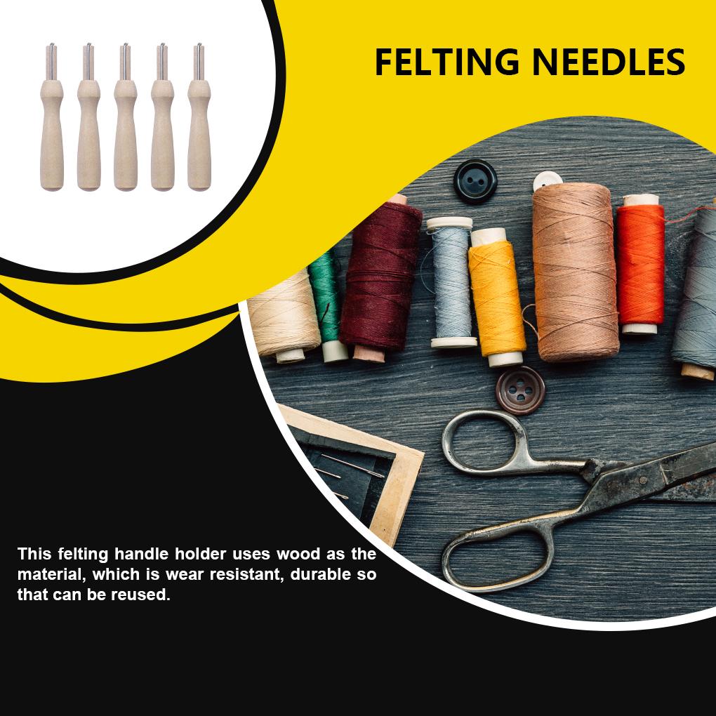 5 Pieces Wood Felting Handle Holder with Needles DIY Crafting Felt Needlework Tool Handicraft Accessory Professional