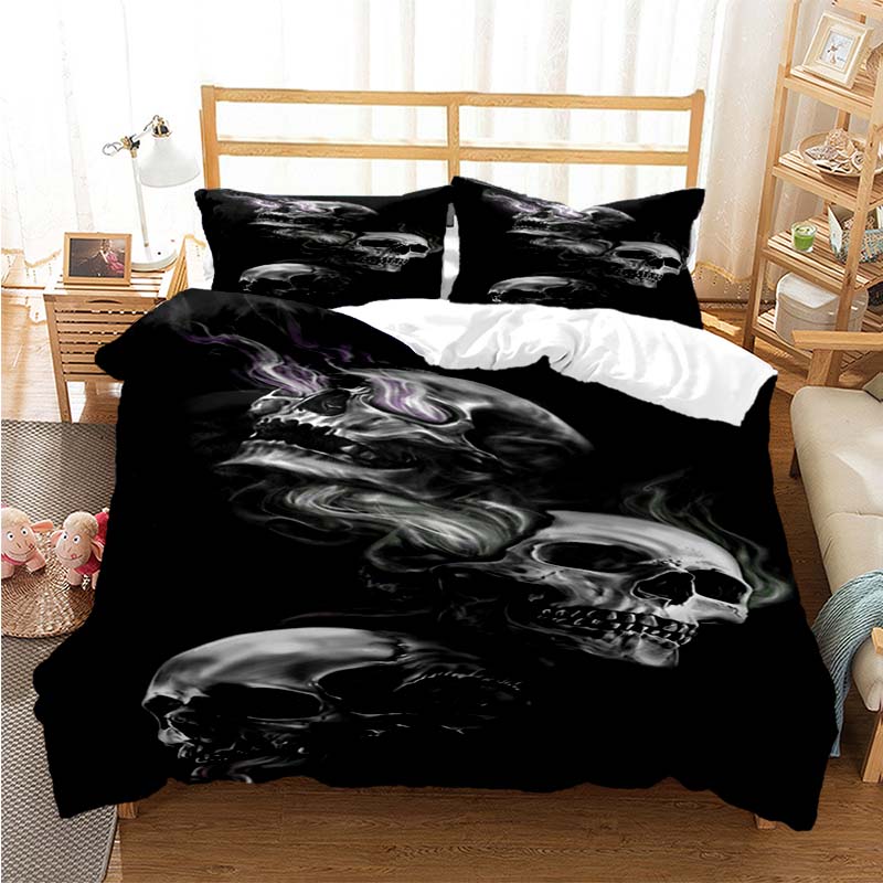 Sugar Skull Duvet Cover Set Queen Size Flowers Skeleton Bed Linen Double Bedding Set With Pillowcase King Size Skull Quilt Cover