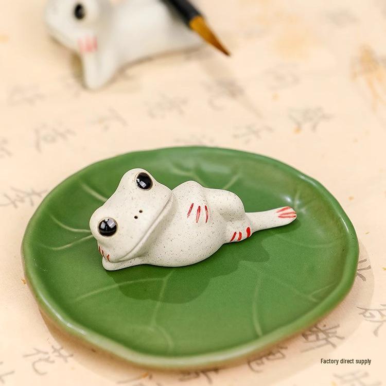 Ceramic Frog Calligraphy Pen Holder and Paperweight Set
