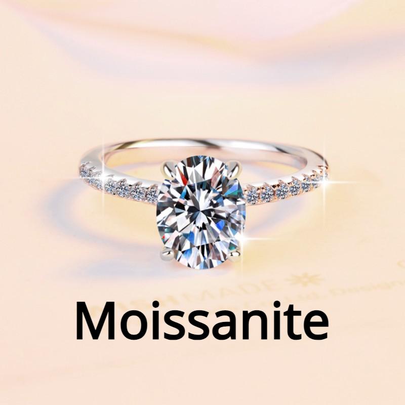D Color Moissanite Ring 2ct Pigeon Egg Oval Simple Fashion Jewelry S925 Sterling Silver Engagement Ring Wedding Ring Gift for Girlfriend
