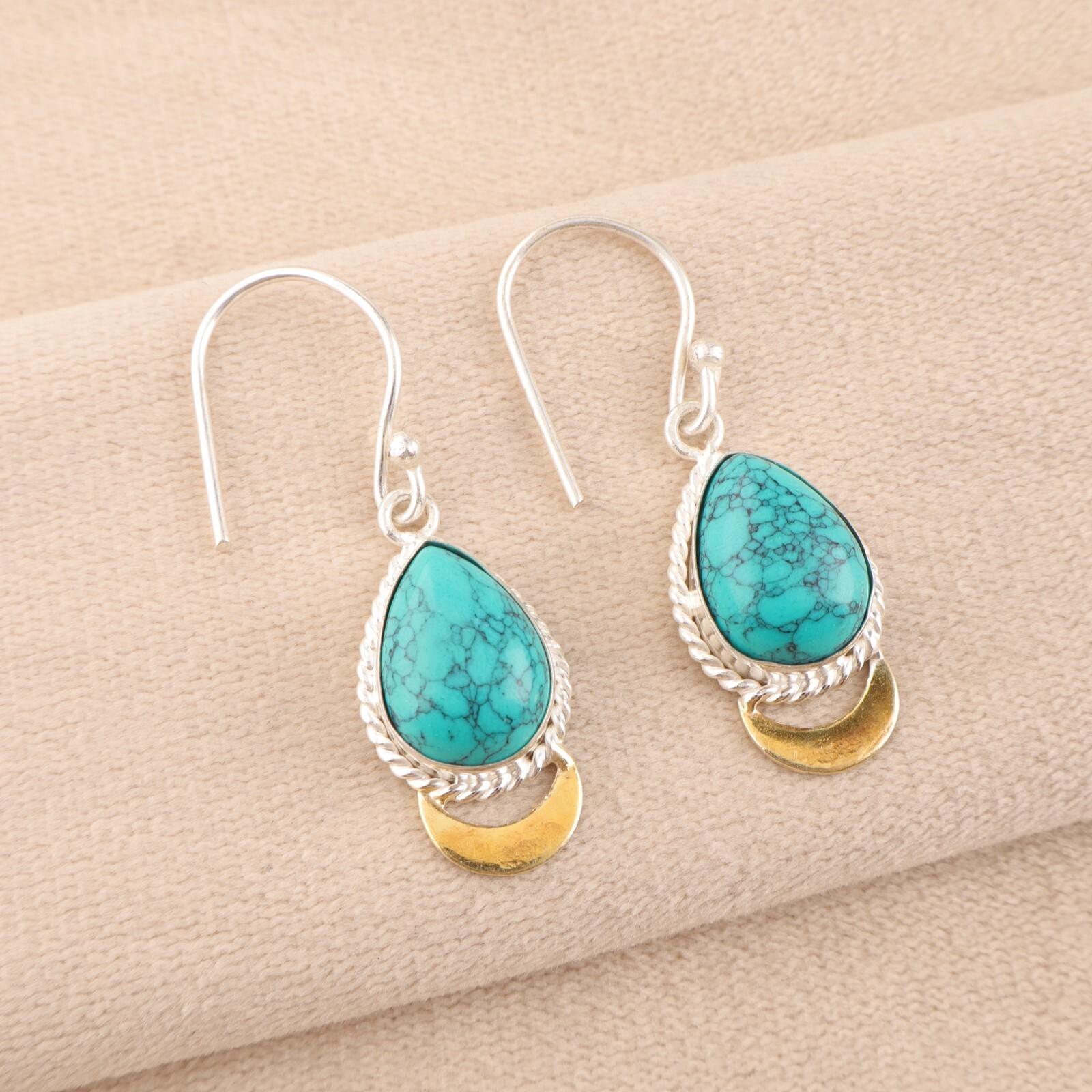 

Голубая бирюза драгоценный камень 925 проба серебро ручная работа изящные серьги 1,5 EE-162-32