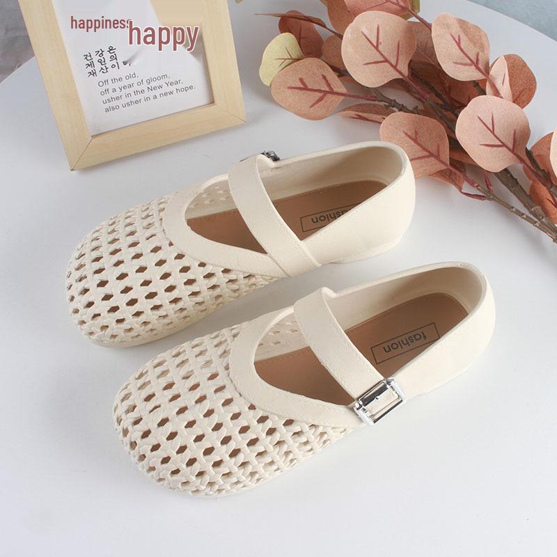 Damsandaler för sommaren, med öppen tå, för fritid - Enfärgade, ihåligt mönster, spännrem