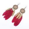 Wind Bohemian Painted Glazed Feather Fringed Earrings Fashion Temperament Women's Earrings Long Necklace Accessories