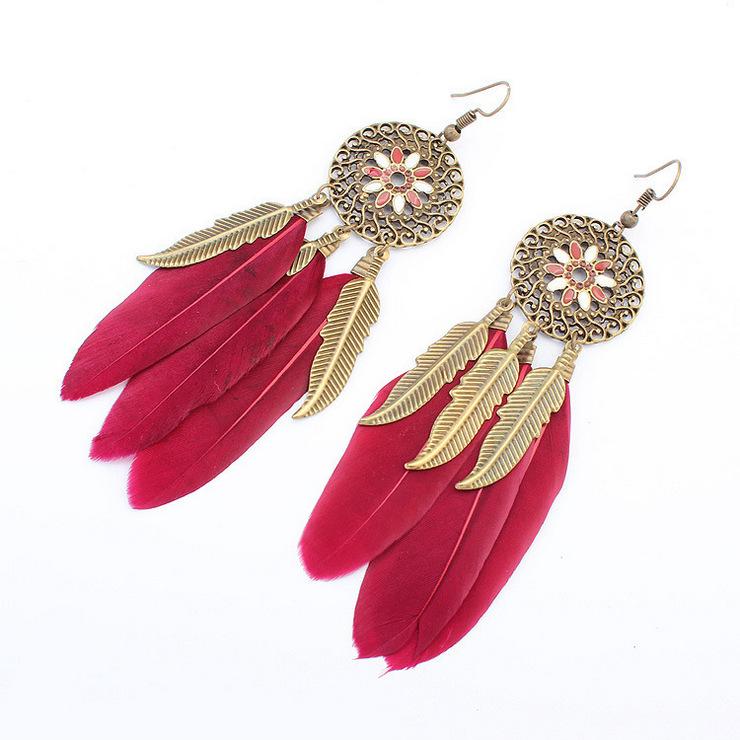 Wind Bohemian Painted Glazed Feather Fringed Earrings Fashion Temperament Women's Earrings Long Necklace Accessories