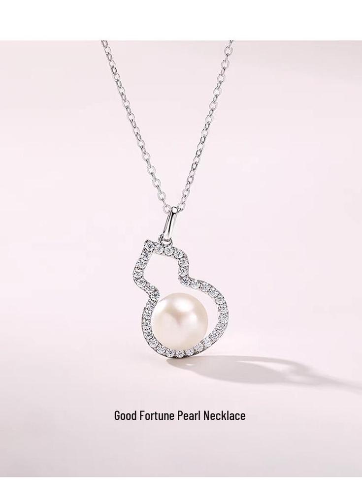Elegant S925 Sterling Silver Diamond Gourd Pendant Pearl Necklace - High-End Fortune & Blessings Women's Collarbone Chain