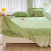 Warm Peach Velvet Clip Skirt Three-Piece Princess Style Lace Bedspread Thickened Short Plush Anti-Slip Mattress Protector Dream Bedding Set