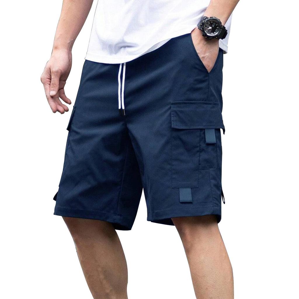 Men's Summer Work Shorts: Drawstring Athletic Pants, Loose-Fit Casual Straight-Leg Mid-Length Shorts