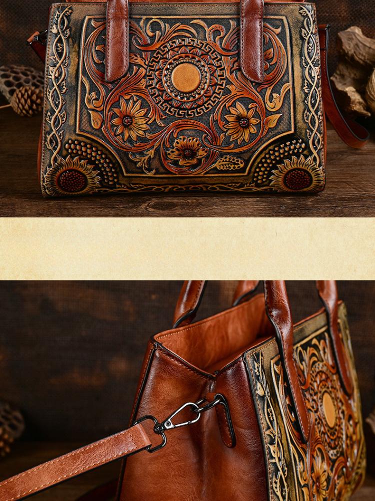 Johnature Borsa in pelle da donna in rilievo retrò squisita Borse a tracolla versatili di grande capacità