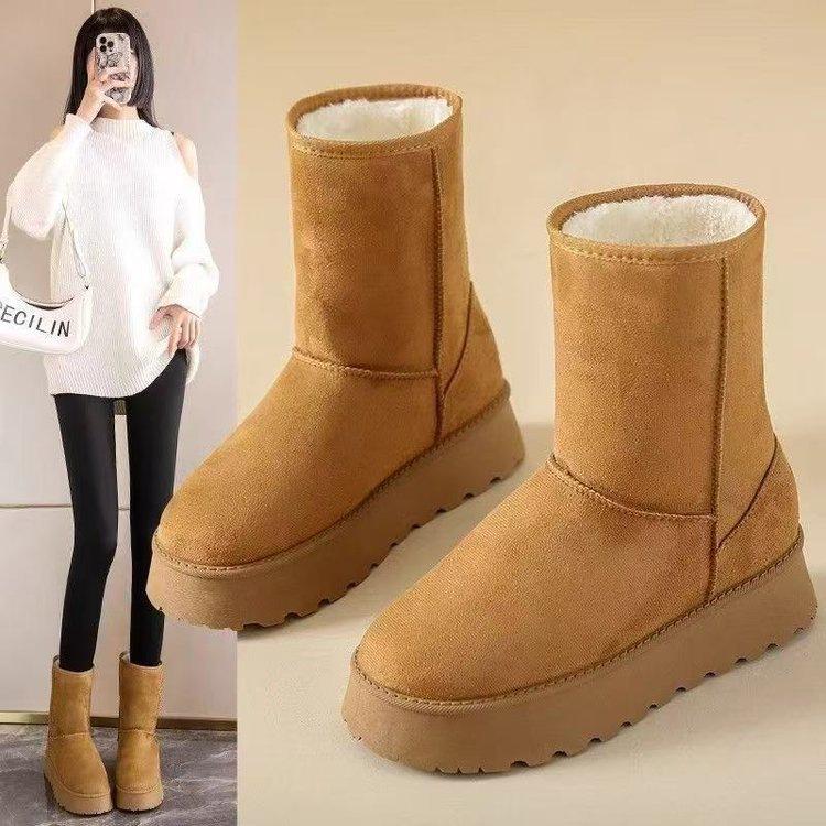 New snow short boots winter piled thickened cotton shoes non-slip medium tube casual thick-soled warm cotton boots