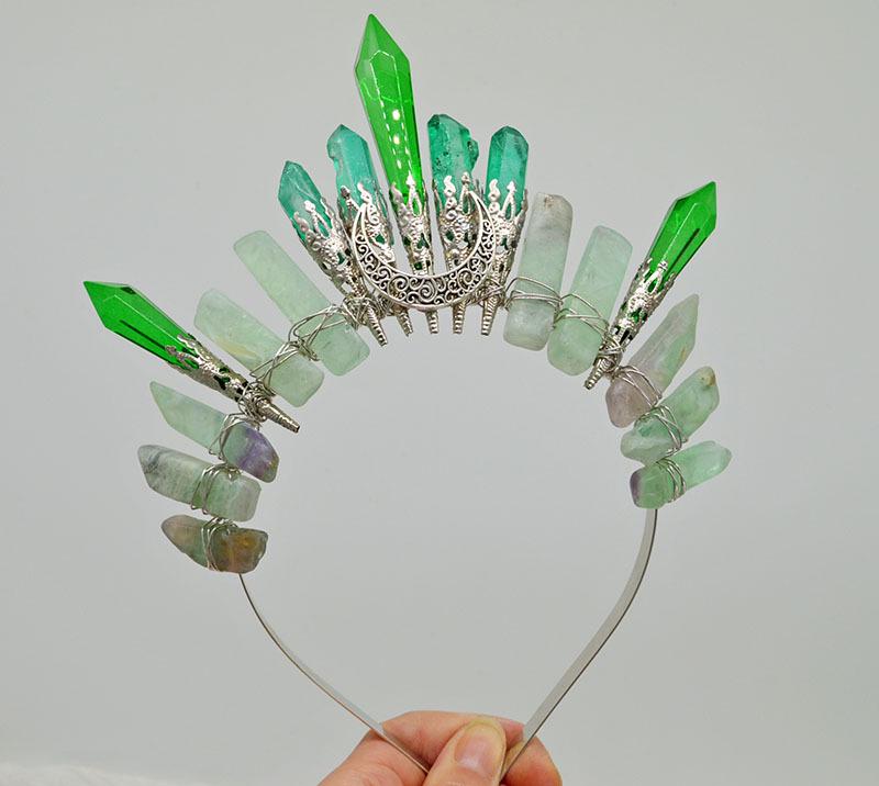 Retro Silver Moon Crystal Glass Crown Headband