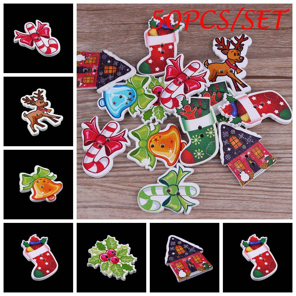 

50 шт. случайный милый DIY ремесленный альбом для вырезок с 2 отверстиями деревянные пуговицы Санта-Клауса и лося смешанные швейные пуговицы