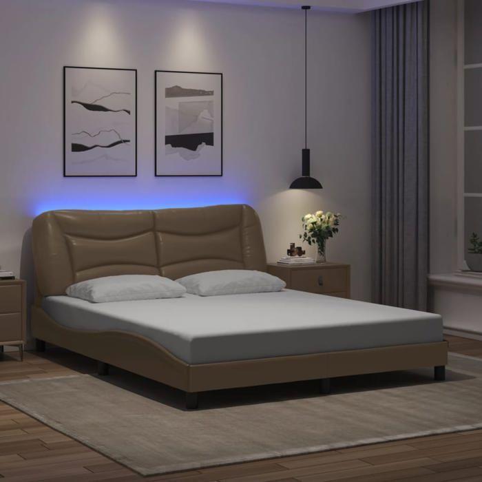 VidaXL Cadre de Lit avec Lumières LED, Lit Rembourré, Lit Double, Lit Adulte de Chambre à Coucher Intérieur, Moderne, 3213945
