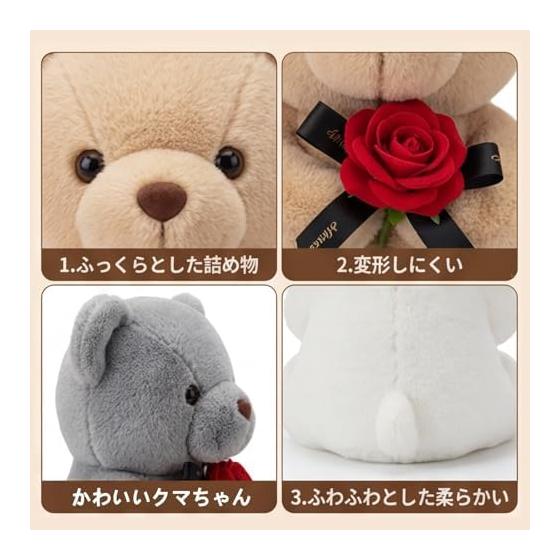 Rose Teddy Bear Plush Toy, Cute 25cm Small Size Animal Stuffed Animal, Funny Gift for Mother's Day, Valentine's Day, Celebrations (Gray)
