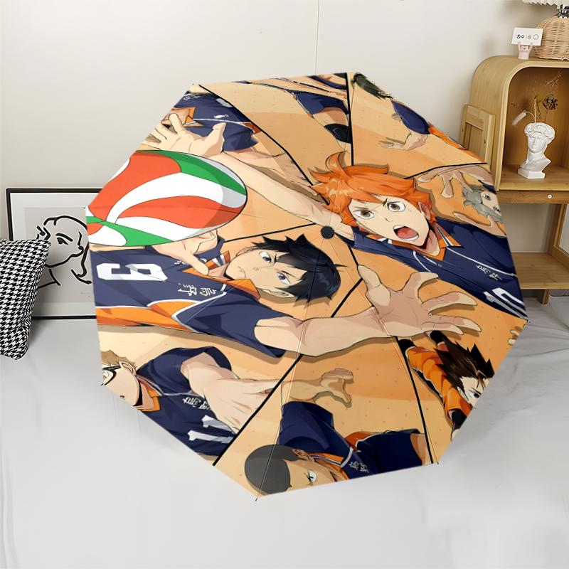 Haikyu Print Automatic Umbrella, 8 Rib Iron Frame, Plastic Handle, Suitable for Outdoor Travel &Daily , Ideal Gift