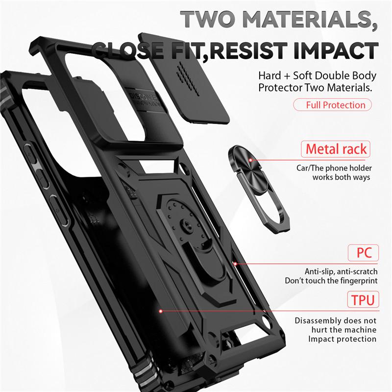 For Xiaomi Poco M6 Pro 4G Case Armor Slide Camera Lens Cover For Poko Little Poco M6Pro M 6 POCOM6 4G Pro Ring Stand Cases