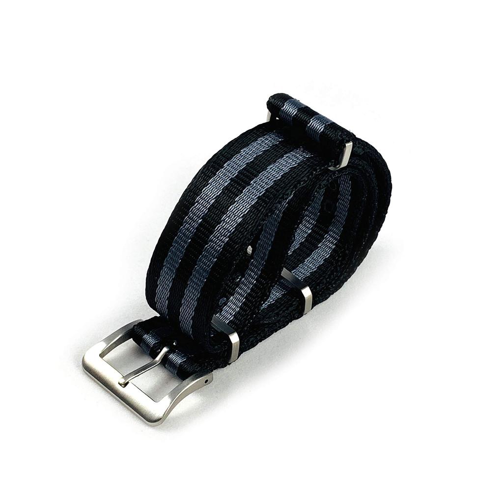 watch Premium G10 NATO type nylon black and gray two stripes [Naval Co.] strap, (20mm)