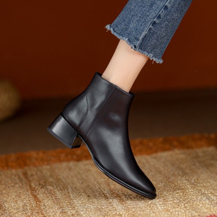 Chelsea Boots Women's Medium Heel Autumn and Winter Thick Heel Martin Boots Velvet Chimney Short Boots